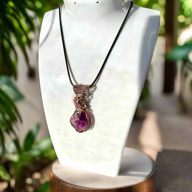 Amethyst Multi Pointed Elestial Pendant with Pink Tourmaline