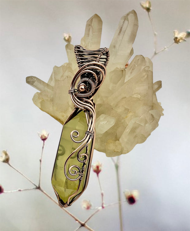 Citrine Double Terminated Wire Wrapped Point with Smokey Quartz