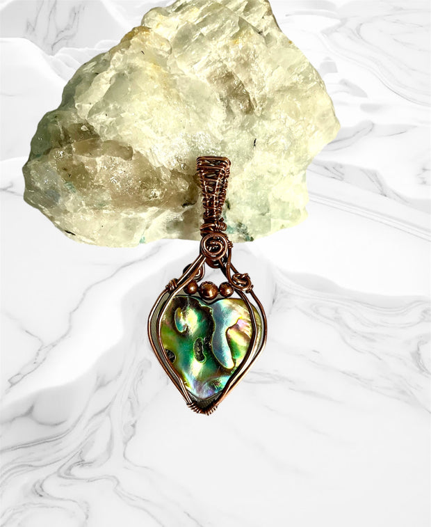 Abalone (Paua) Shell Heart Shaped Pendant