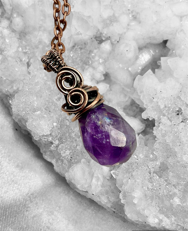 Amethyst Wire Wrapped Faceted Pendant