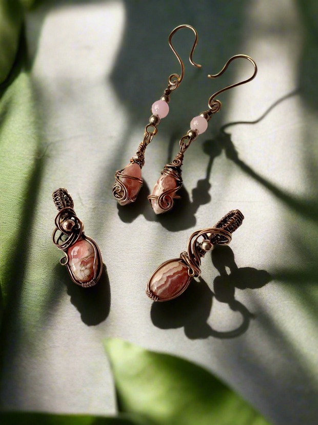 Rhodochrosite Earrings With Rose Quartz