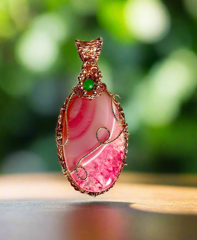 Pink Druzy Agate Wire Wrapped Pendant