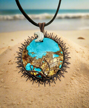 Copper Turquoise Sun, Moon & Lotus Pendant