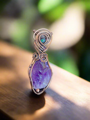 Amethyst Elestial Pendant with Ethiopian Opal Accent