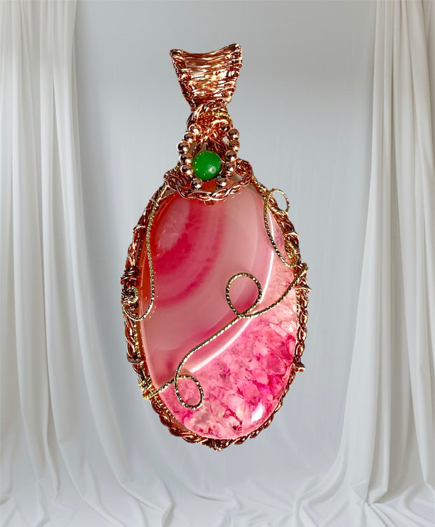 Pink Druzy Agate Wire Wrapped Pendant