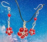 Brazilian Red Ruby Pentagram Pendant and Earrings Set