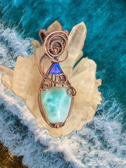 Larimar Wire Wrapped Pendants with Ethiopian Opal Accents