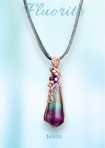 Rainbow Fluorite with Amethyst Accent Pendant