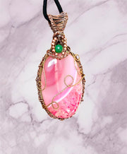 Pink Druzy Agate Wire Wrapped Pendant