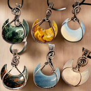 Gemstone Crescent Moon Wire Wrapped Pendants