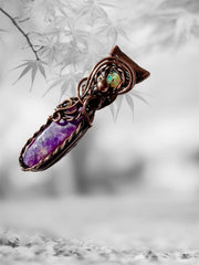 Charoite Pendants with Welo and Black Ethiopian Opal Accents