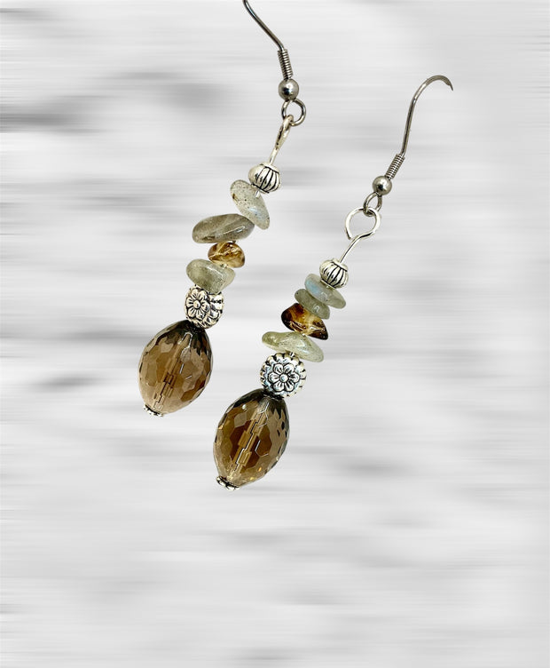 Smokey Quartz and Labradorite Earrings