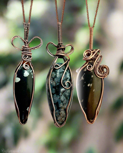 Snowflake Obsidian Wire Wrapped Pendants