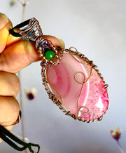 Pink Druzy Agate Wire Wrapped Pendant