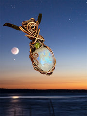 Rainbow Moonstone Wire Wrapped Pendant