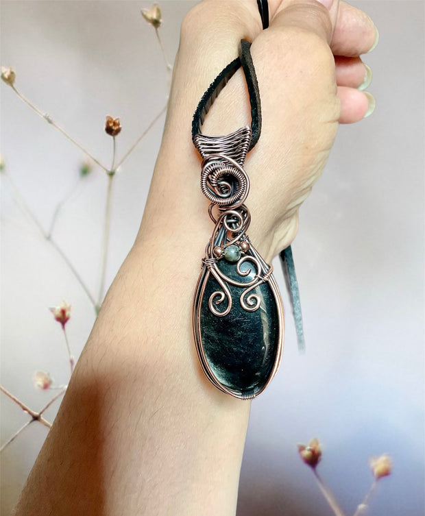 Silver Sheen Obsidian Pendant With Labradorite