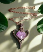 Amethyst Puffy Heart Wire Wrapped Pendant