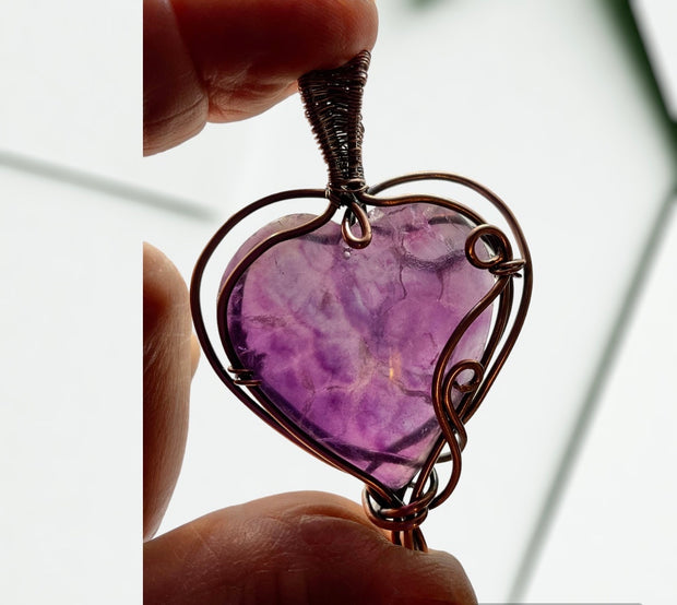 Purple Fluorite Heart Shaped Pendant