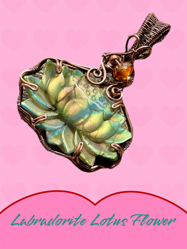 Labradorite & Peach Moonstone Lotus Pendants