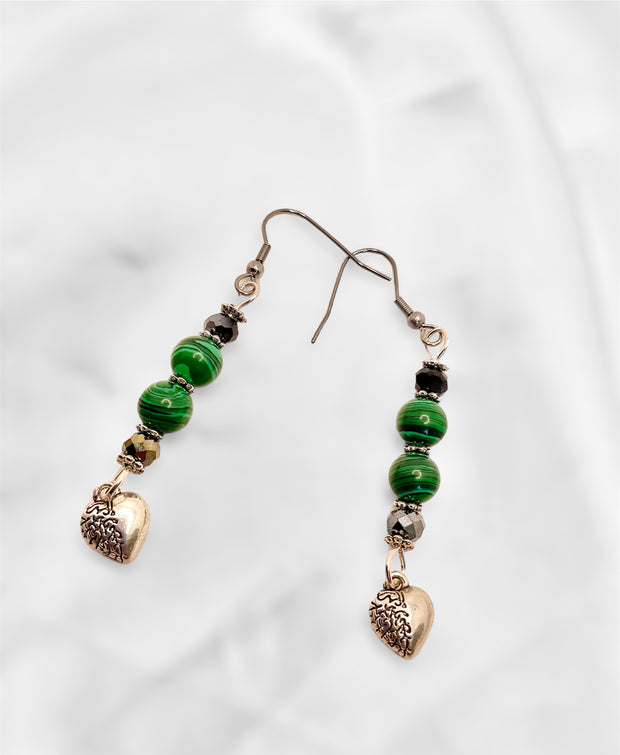 Malachite with Silver Heart & Malachite Spider Earrings