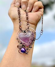 Amethyst Twin Hearts Wire Wrapped Pendant