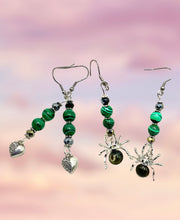 Malachite with Silver Heart & Malachite Spider Earrings