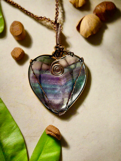 Rainbow Fluorite Heart Shaped Pendant