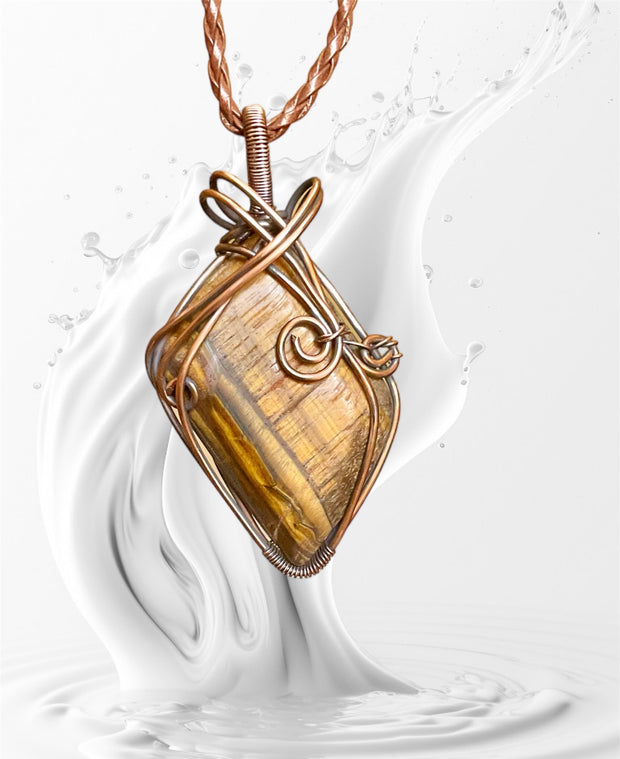 Golden Tiger Eye Large Wire Wrapped Pendant