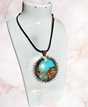 Copper Turquoise Sun, Moon & Lotus Pendant