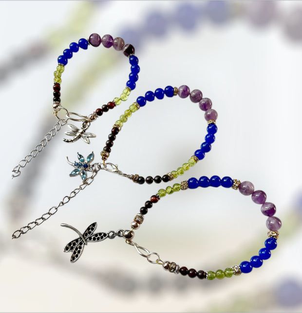 Gemstone Bracelets with Dragonfly charms.