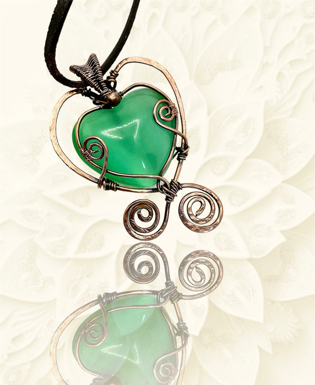 Green Cats Eye Heart Pendant