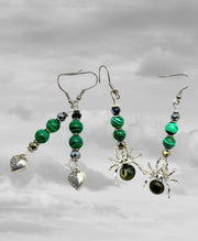 Malachite with Silver Heart & Malachite Spider Earrings