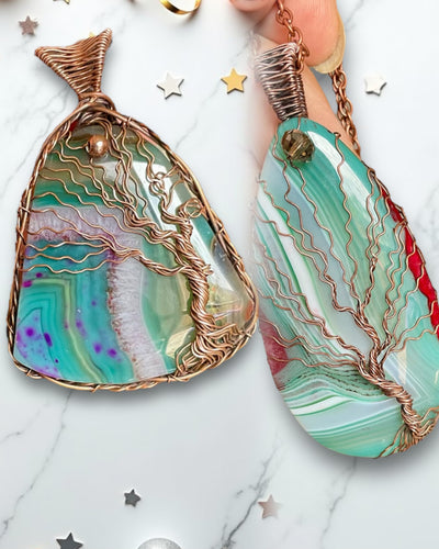 Druzy Agate Tree of Life Pendants