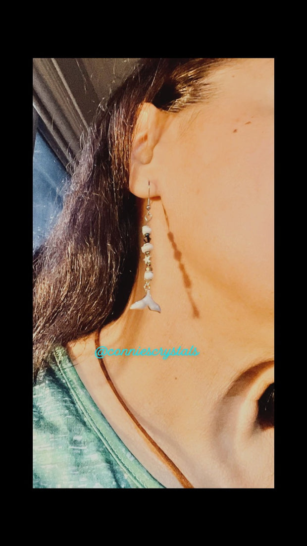 Enamelled Whale Tail Earrings