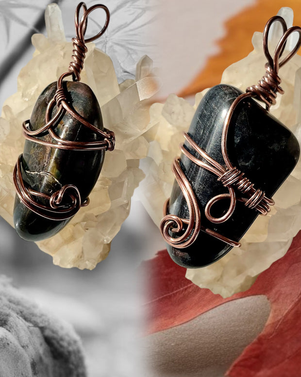 Blue Tiger Eye Wire Wrapped Pendants