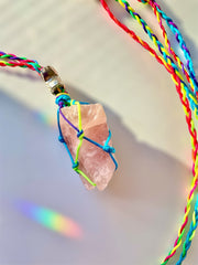 Rough Rose Quartz Macramé Pendant