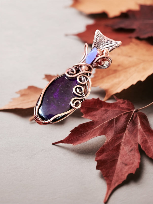 Purpurite Wire Wrapped Pendant