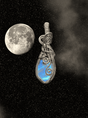 Rainbow Moonstone Pendant Wire Wrapped in Sterling Silver