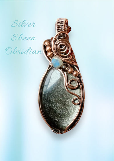 Silver Sheen Obsidian with Labradorite and Smokey Quartz Accent Pendant