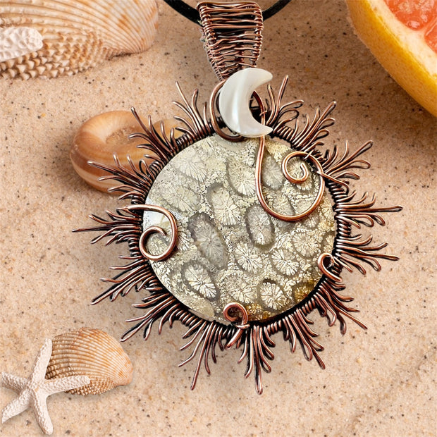 Coral Fossil Sun Pendant