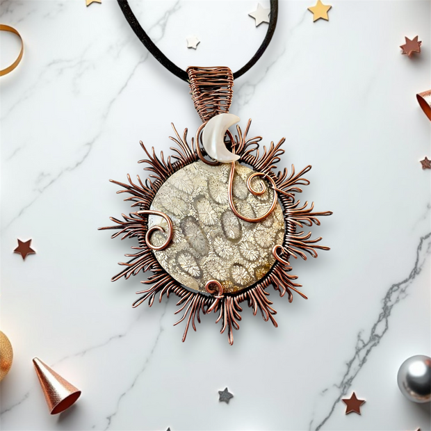 Coral Fossil Sun Pendant