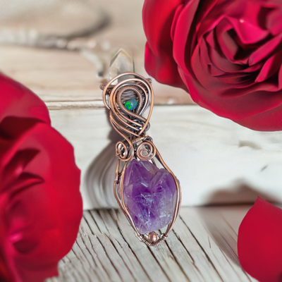 Amethyst Elestial Pendant with Ethiopian Opal Accent