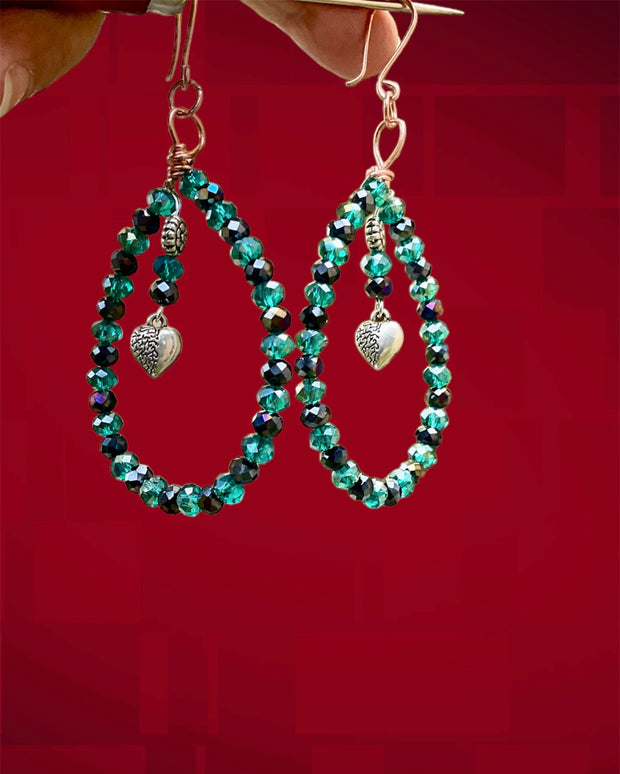 Green And Black Crystal Hoop Earrings