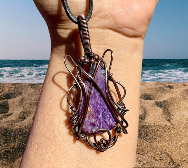 Charoite Gemstone Wire Wrapped Pendant