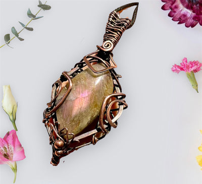 Pink Labradorite Wire Wrapped Pendant - Connie’s Crystals 