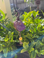 Amethyst Boho Pendant with Hanging Citrine