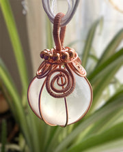 Selenite Gemstone Orb Wire Wrapped Pendant