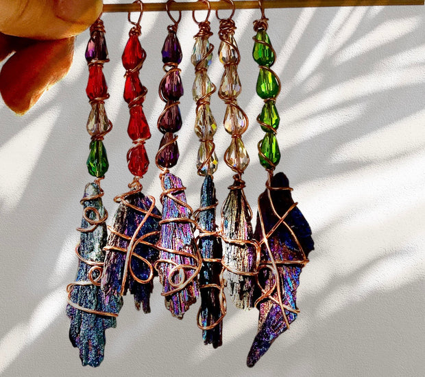 Black Kyanite Titanium Aura Witches Broomstick