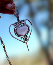 Rose Quartz Puffy Heart Wire Wrapped Pendant