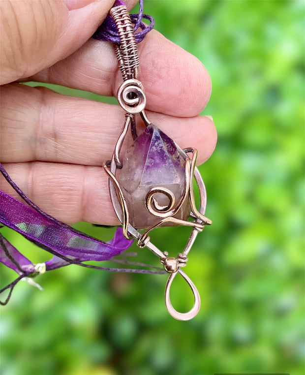 Large Amethyst Wire Wrapped Point Pendant